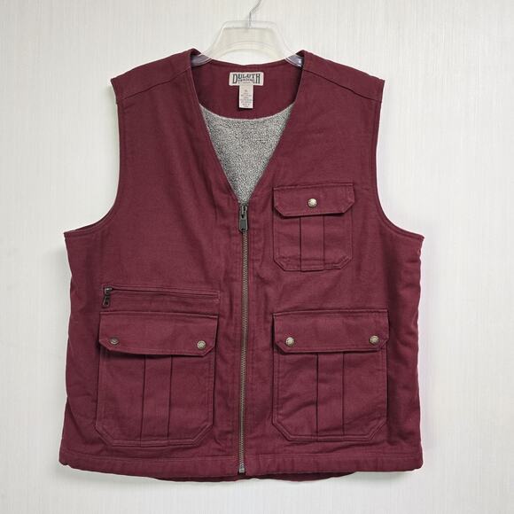 Duluth Men XL Red Vest Sherpa Lined Pockets Iron Range Fire Hose Workwear Canvas - Picture 1 of 12